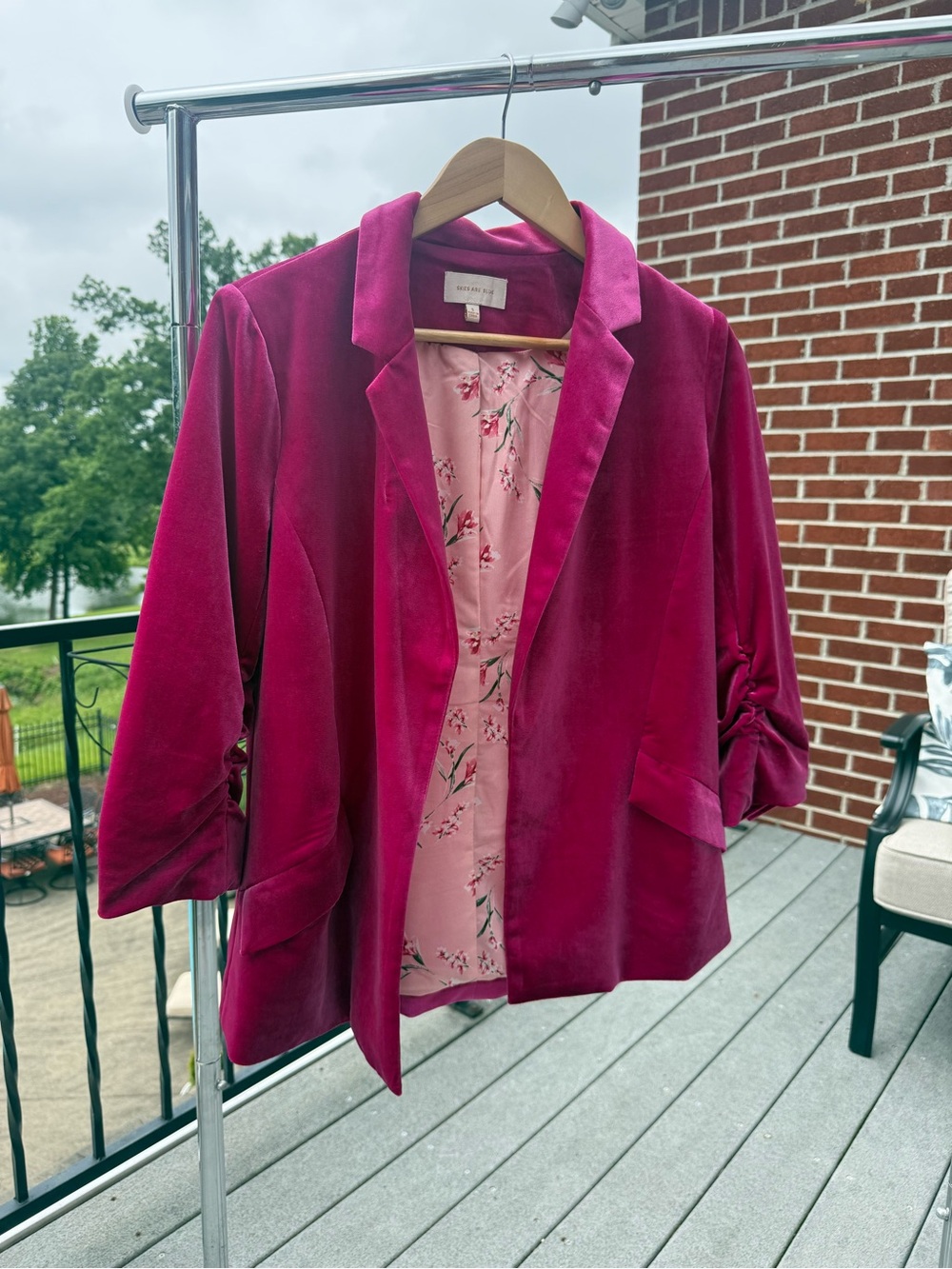 Skies Are Blue Fuchsia Velvet Blazer with Floral Lining